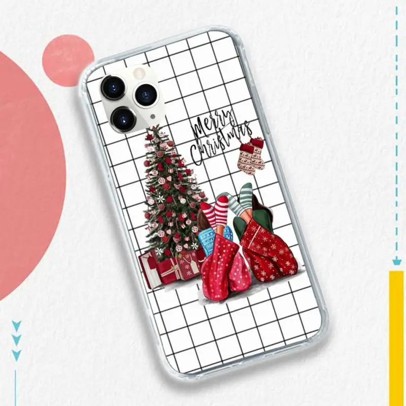 

Fashion christmas girl Black white grid Phone Case for iPhone 11 12 pro XS MAX 8 7 6 6S Plus X 5S SE 2020 XR