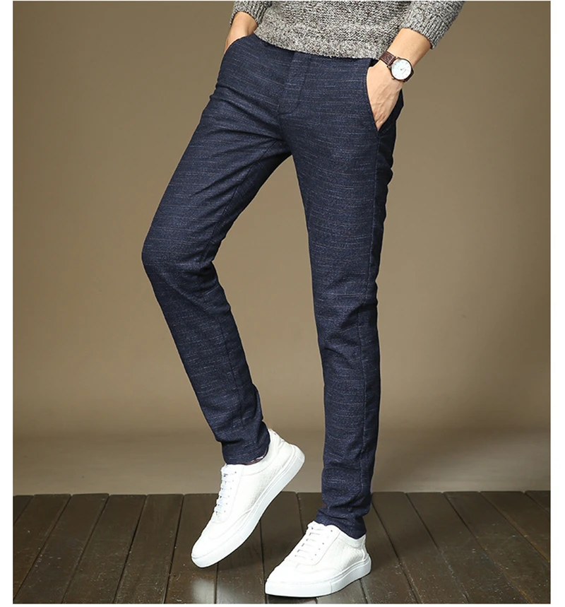 Mens Winter Fleece Warm Pants Men Korean Casual Slacks Slim Warm Thick Pants for Men Fashion Black Gray Blue Trousers Male,688
