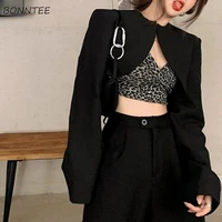 basic jackets women black cropped all match sexy design simple pure stylish outwear korean style college newest ladies clothing