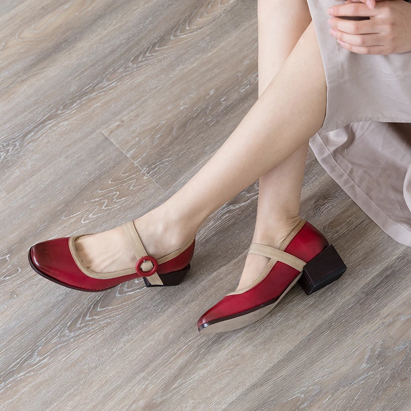 

Women summer sandals shoes squre toe genuine leather spring pumps spring heels shoes thick heel woman shoes 2020