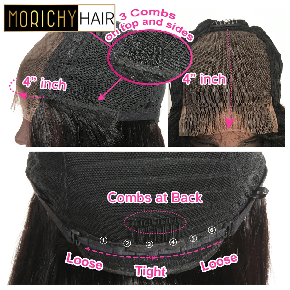 Парики из натуральных волос Morichy прямые 4 х4 с кружевом | Шиньоны и парики