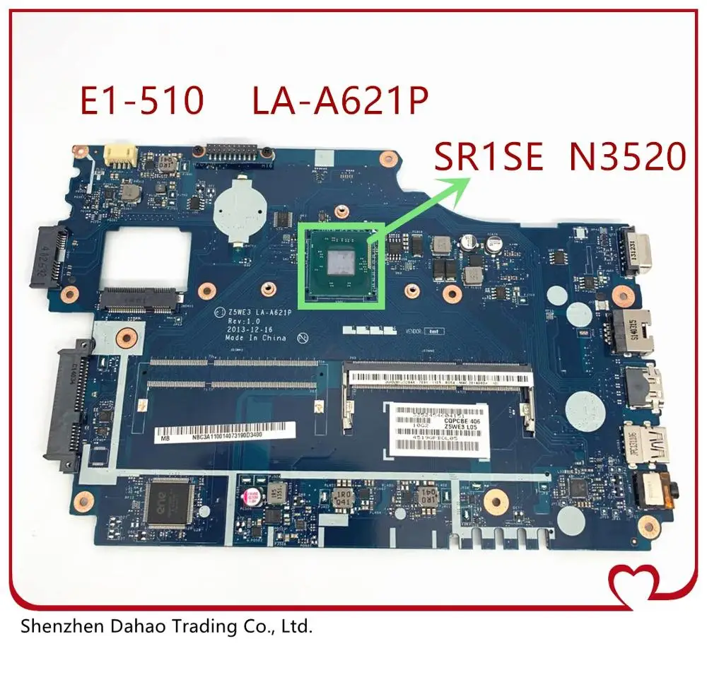 

Z5WE3 LA-A621P для Acer Aspire E1-510 E1-510G ноутбук материнская плата для ноутбука pc материнская плата NBC3911001 NB.C3911.001 SR1SE N3520