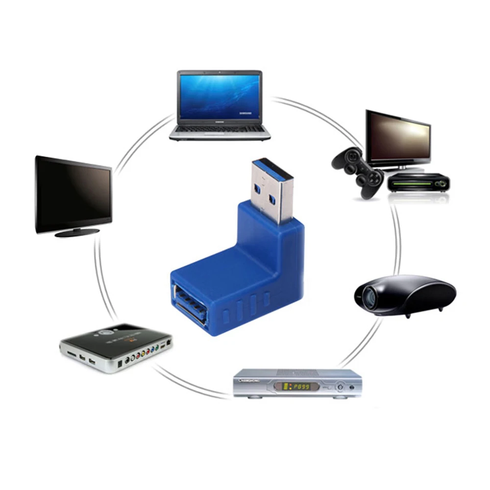 

A Male to Female Adapter Extender Converter 90 Degree For Laptop USB3.0 Protect USB Connector Port