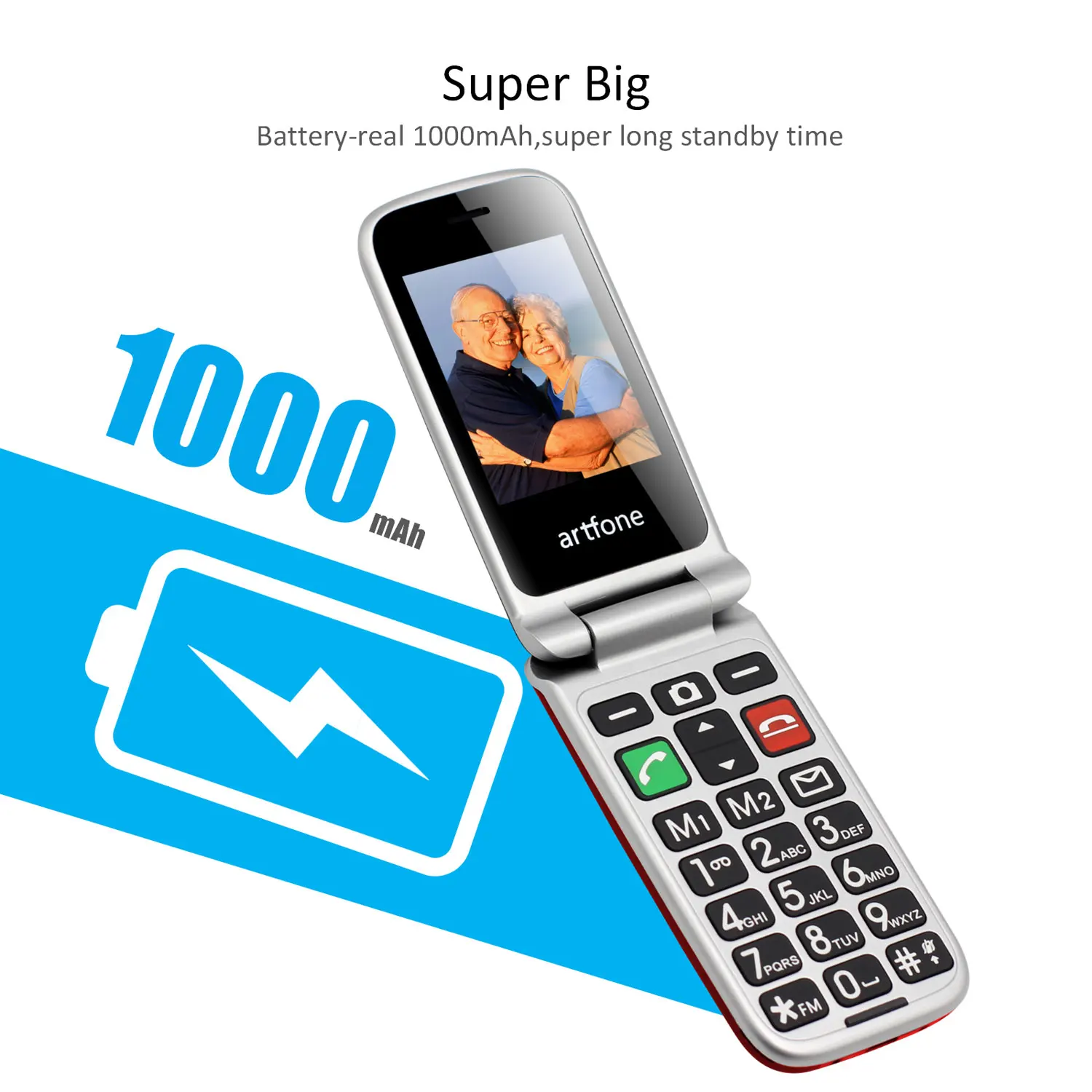 artfone cf241a flip big button mobile phonesenior phone with charging cradle and 2 4 large screen for elderly free global shipping