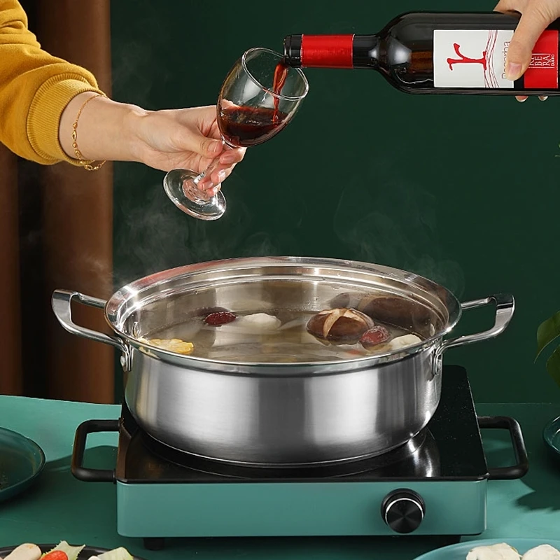 

Food Dishes Gas Induction Cooker Chinese Hot Pot Stainless Steel Thick Bottom Hotpot Fondue Chinoise Kitchen Soup Shabu Pots