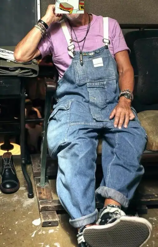 Multi-Pocket Bib Jeans Men's Washed Denim Overalls School Worker Suspenders Workers' Jumpsuit Denim Pants Asia Size