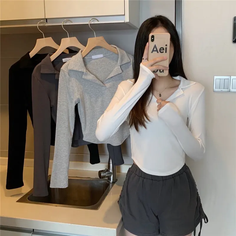 

T-shirts Women Long Sleeve Thin V-neck Knitting Ladies Outerwear Striped Loose Leisure Retro Simple Buttons Teen Tops Female