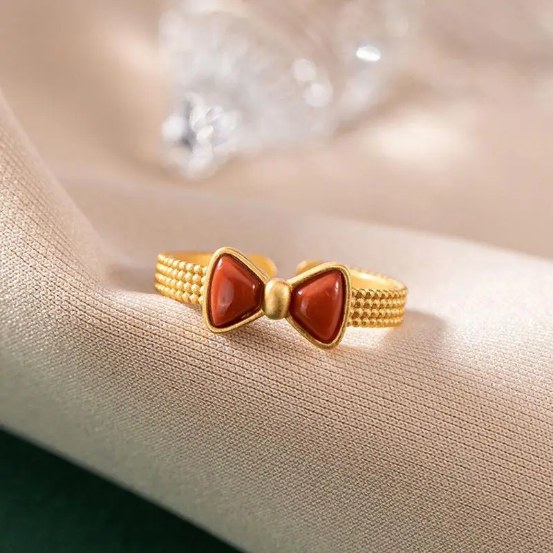 

S925 Sterling Silver Inlaid Southern Red Agate Geometric Retro Fashion and Personalized Ladies Ring New South Red Ring