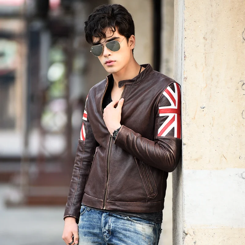 

2023 Dark Vintage Brown Men Biker's Leather Jacket Plus Size 5XL Genuine Cowhide Spring Slim Fit Motorcycle Coat FREE SHIPPING