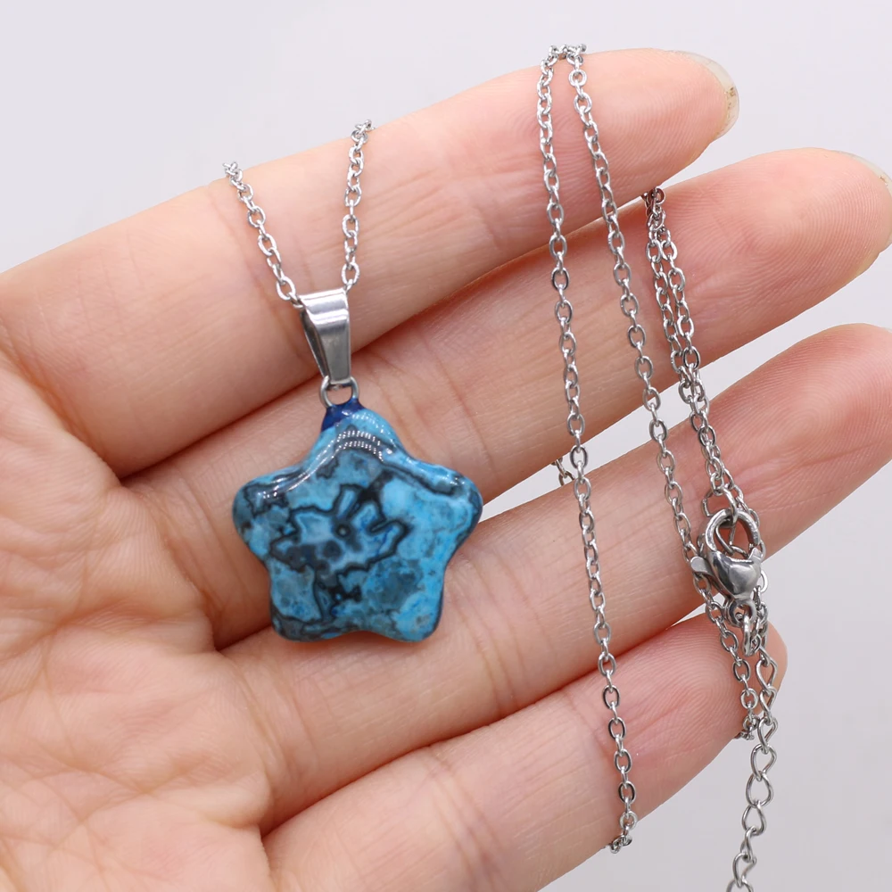 

Hot Selling Natural Fashion Semi-precious Stone Five-pointed Star Pendant DIY Making Necklace Bracelet 20x20mm ChainLength40+5cm