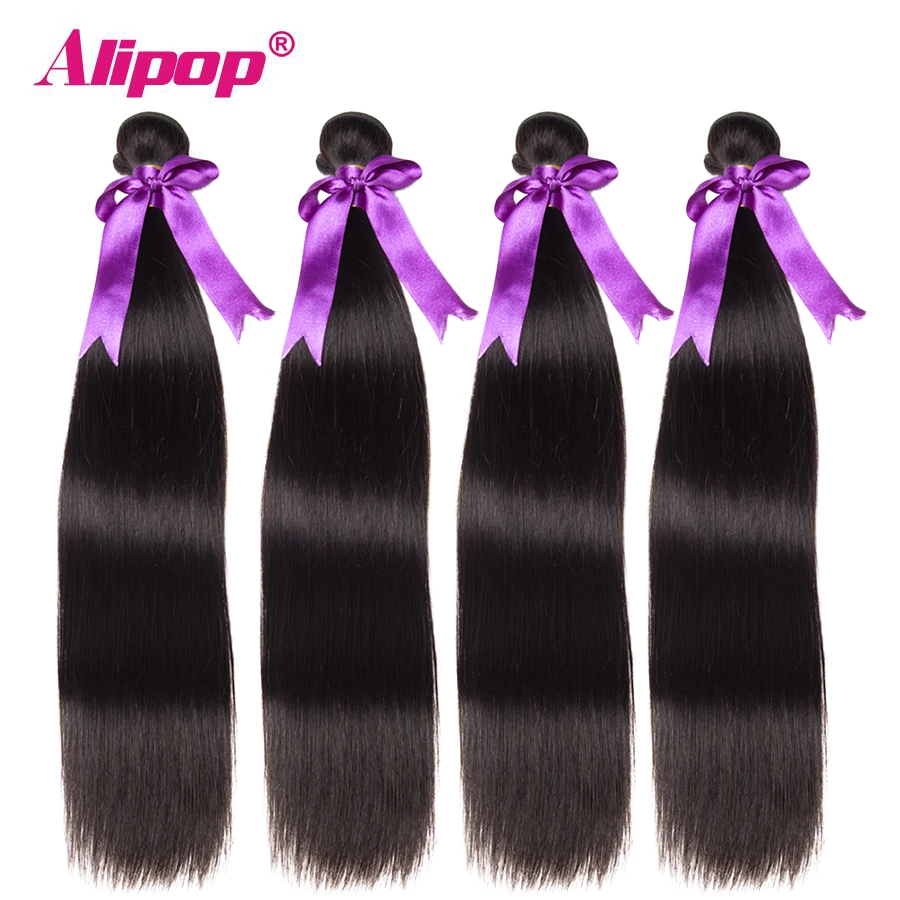 Перуанские прямые пучки волос человеческие Remy волосы для наращивания 4 шт. ALIPOP