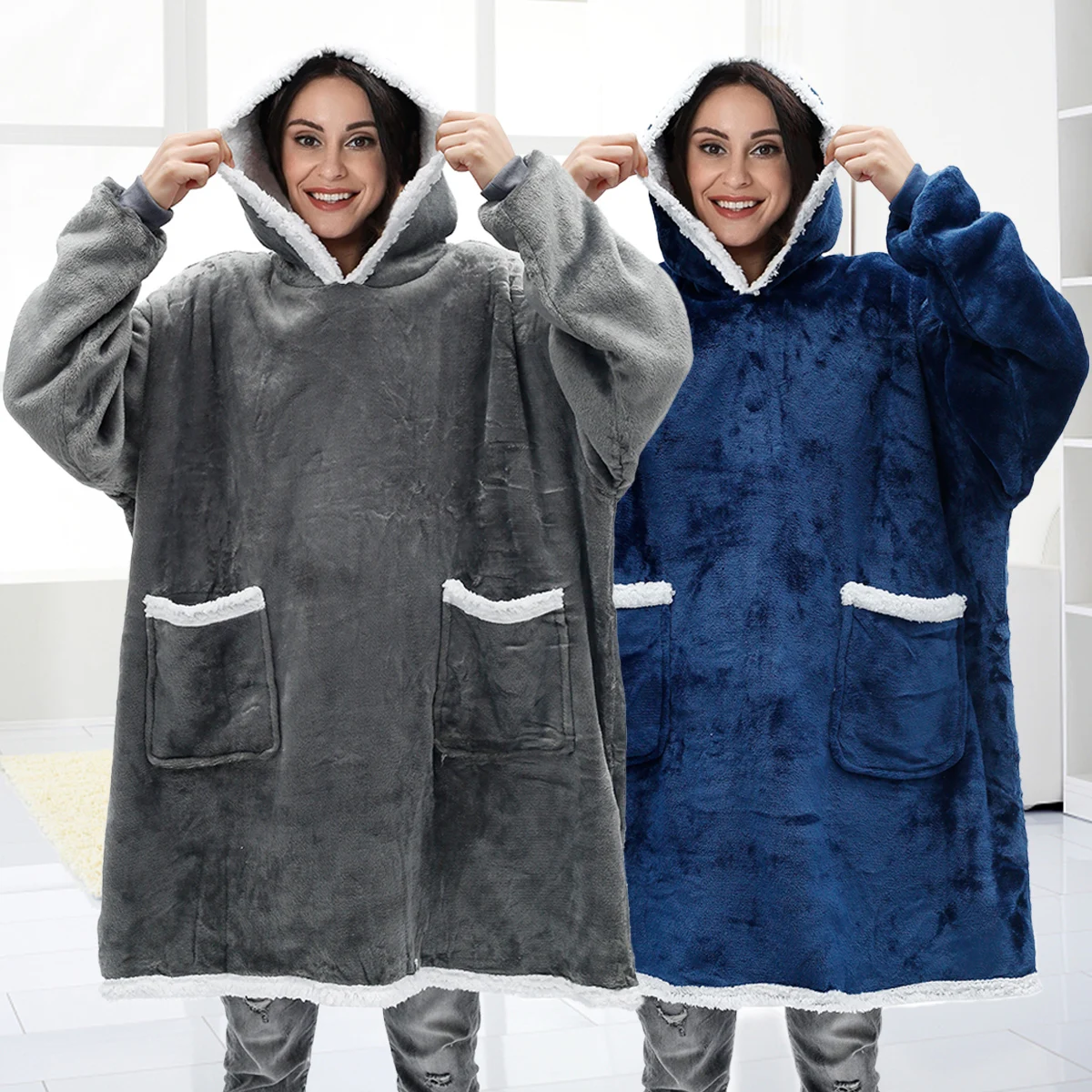 

Толстовка-оверсайз, свитшот, мягкие теплые зимние толстовки, флисовое плюшевое одеяло для телевизора, свитшот с 2 карманами для женщин и муж...