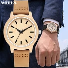 Часы наручные для мужчин и женщин, простые минималистичные кварцевые с ремешком из натурального бамбука и дерева, с кожаным ремешком