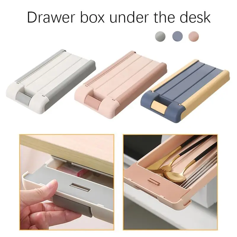 

Under Desk Storage Box Office Storage Stationery Organizer Box Seal Case Self-Adhesive Under Table Storage Drawer Organizer Box