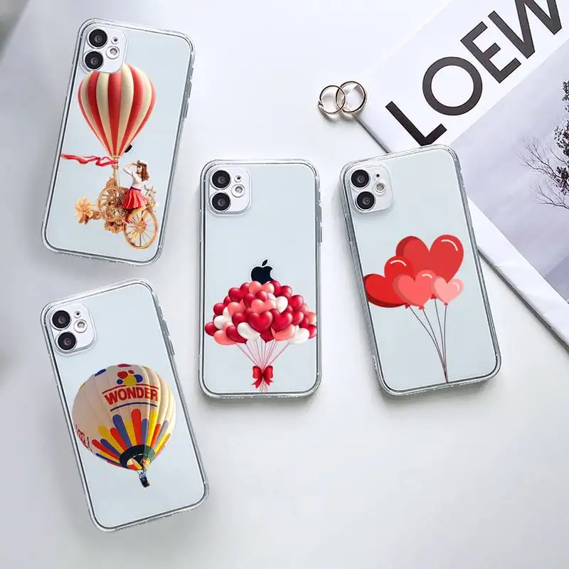 

Love Heart Balloon Fundas Phone Case Transparent for iPhone 12 11 mini pro XS MAX 6 6S 8 7 Plus X 5S SE 2020 XR