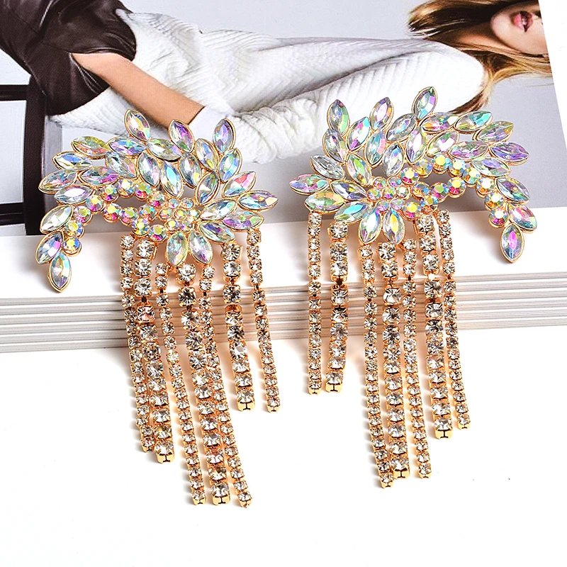 ZA подвесная цепочка из кристаллов длинные висячие серьги с кисточками