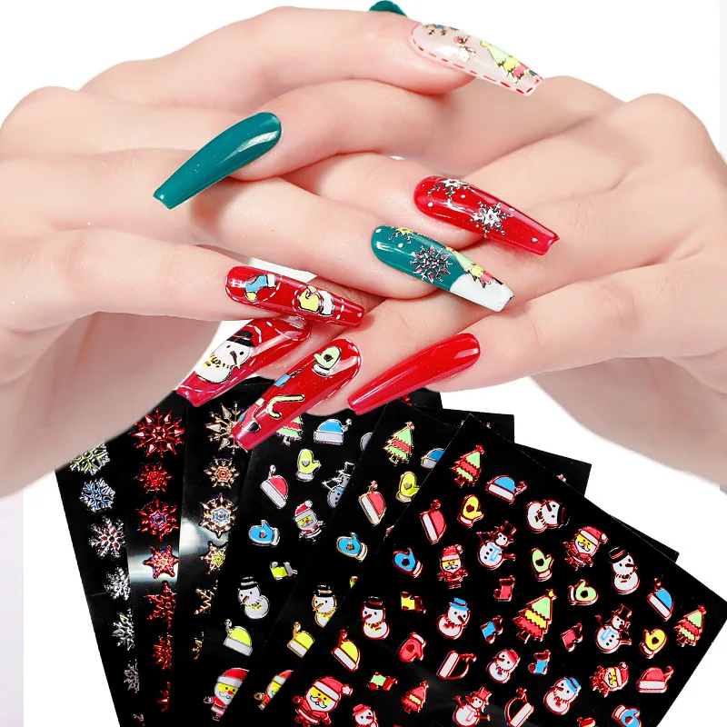 

Winter Cartoon Sliders Color White Snowflake Snowman Decal UV Gel Polisn Manicures Foils Decor Merry Christmas 3D Nails Sticker