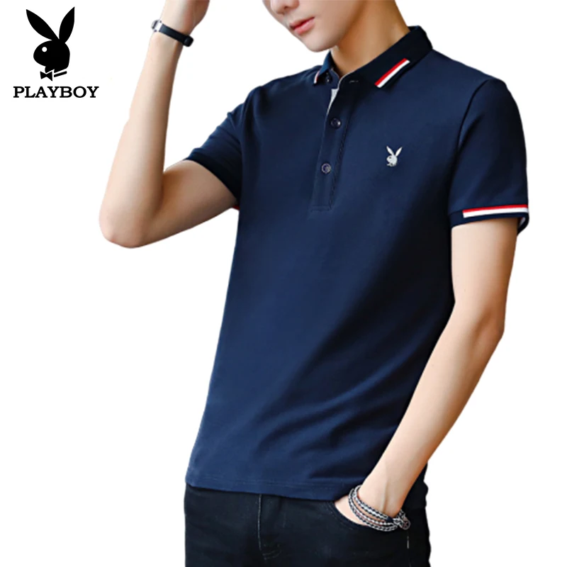 Мужская рубашка поло с коротким рукавом Playboy дышащая и удобная молодежная