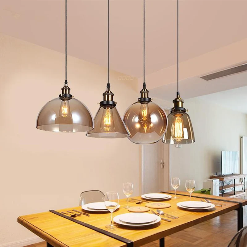 

American Country Glass Lampshade Bedroom Bedside Pendant LOFT Retro Industrial Pastoral Wind Balcony Aisle Bar Restaurant Light