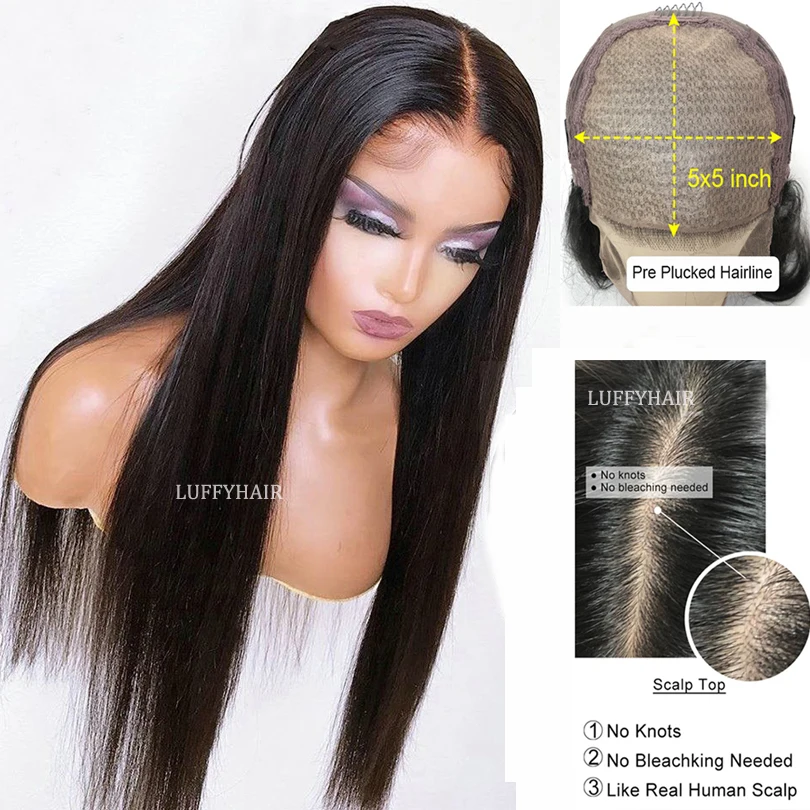

PU Silk Base Human Hair Wigs with Baby Hair Glueless 5x5 Silk Base Wigs 150% Density Brazilian Silky Straight Wigs For Women