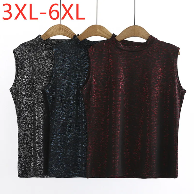 

Майка женская, без рукавов, эластичная, с блестками, красного цвета, размеры 3XL, 4XL, 5XL, 6XL, на лето, 2021