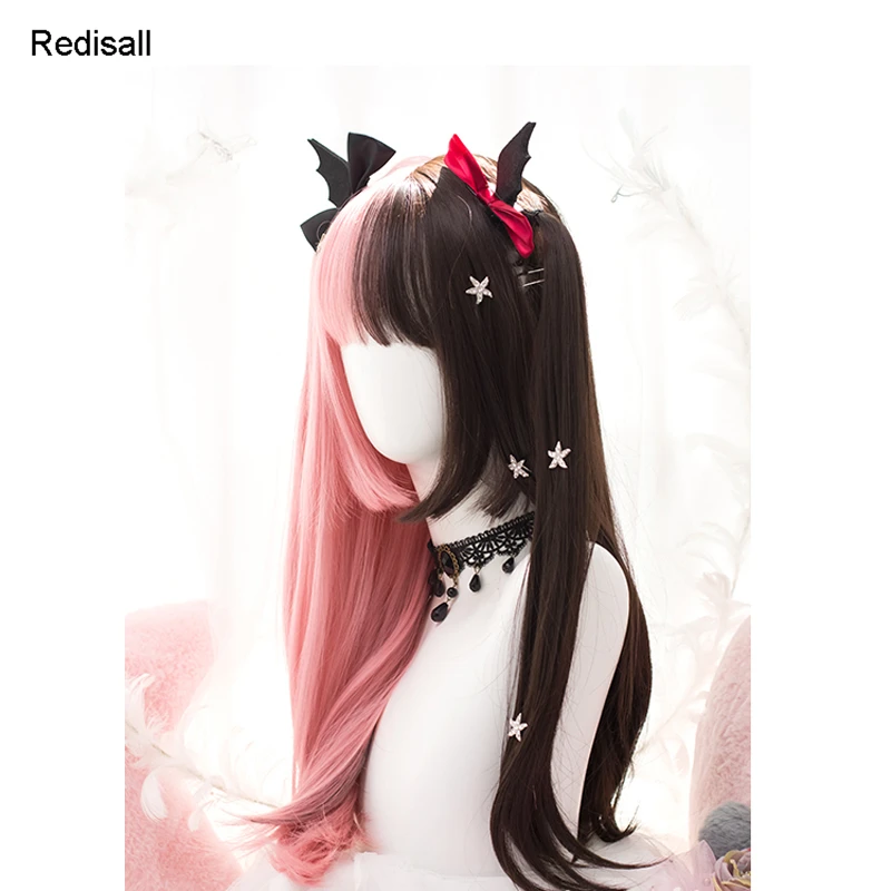 Милая длинная прямая челка с бахромой смешанного розового коричневого цвета в