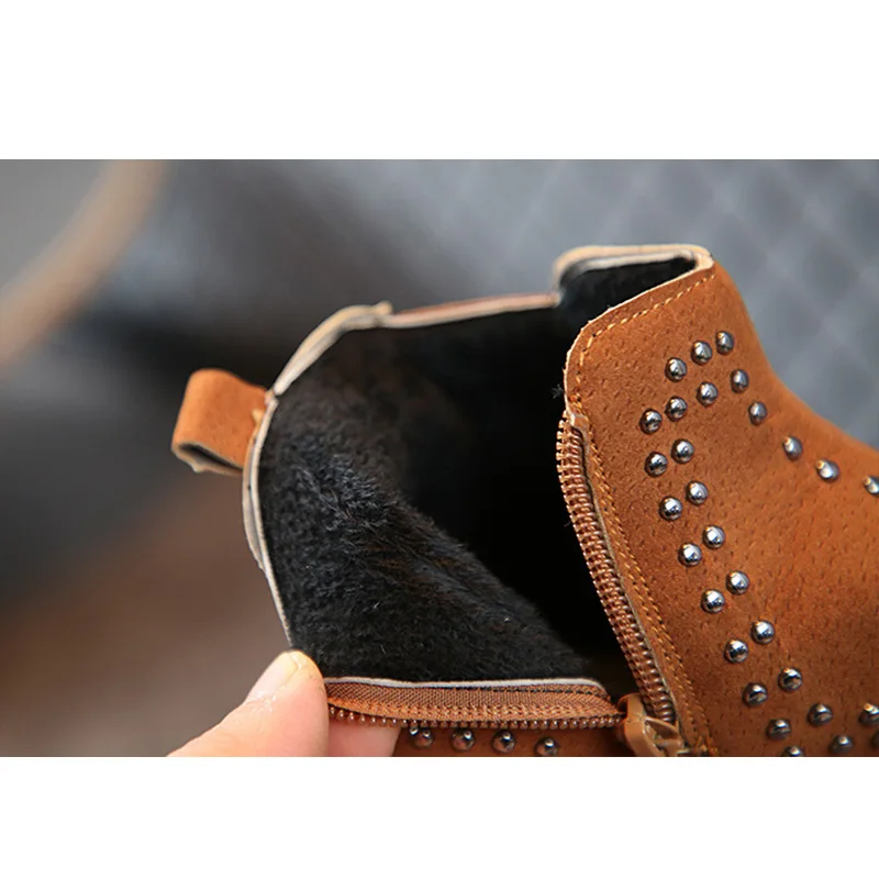 Модная зимняя обувь детские коричневые ботинки высокие мягкие Черные ботильоны