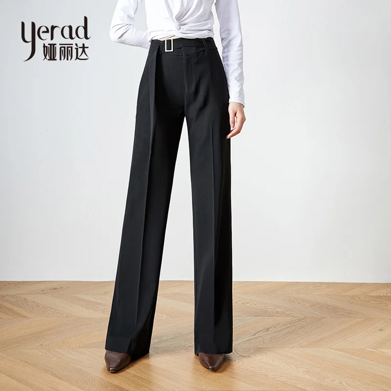YERAD Осенние новые женские широкие брюки с высокой талией офисные черные прямые