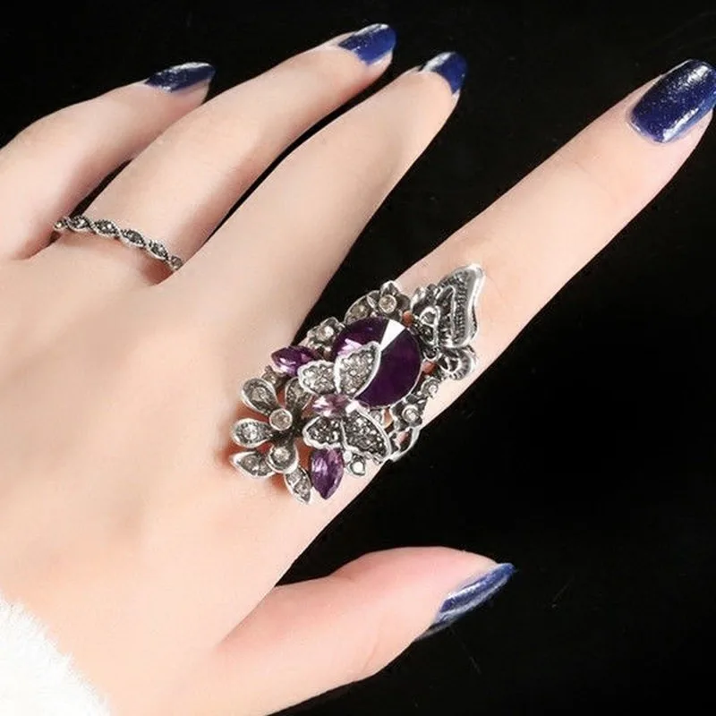 

2Pcs/Set Butterfly Ring Sets for Women Fashion Creative Bohemia Women's Banquet Hand Female Ring Luxury Crystal Ladies Jewelry