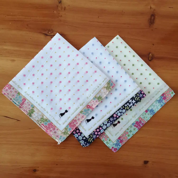 3 шт. винтажный хлопковый цветочный носовой платок с принтом в виде кота для детей
