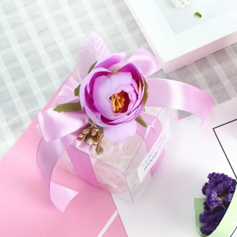 7x7x7 см/8x8x8 см DIY новинка 10 шт. розовый цветной цветок Свадебная упаковочная коробка