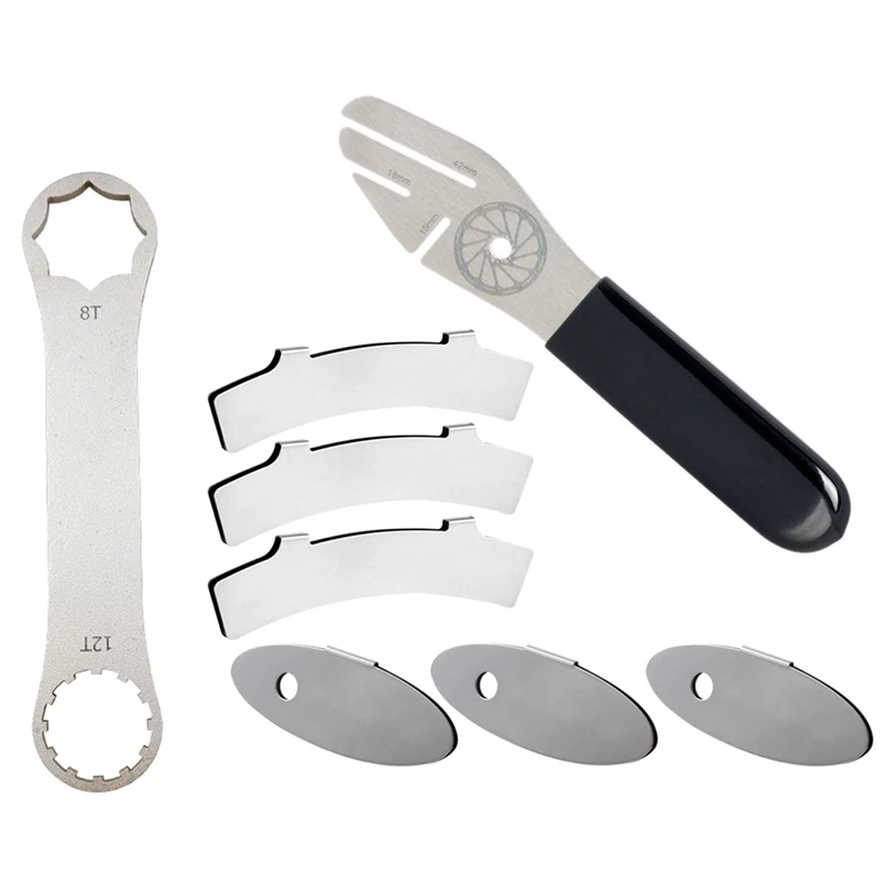

1 Pcs Bike Bicycle Fork Cover Disassembly Wrench & 7Pcs Bike Disc Brake Correction Wrench Bicycle Brake Rotor