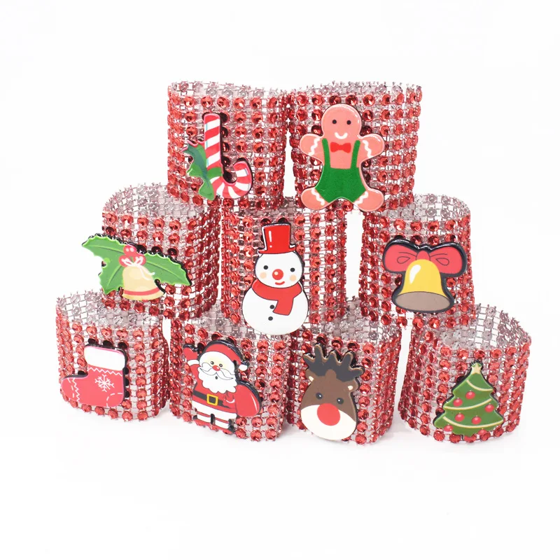 

100Pieces/Lot Red Plastic Rhinestone Wrap Rings Christmas Napkin Ring Chair Buckle Hotel Wedding Party Supplies Home Decoration