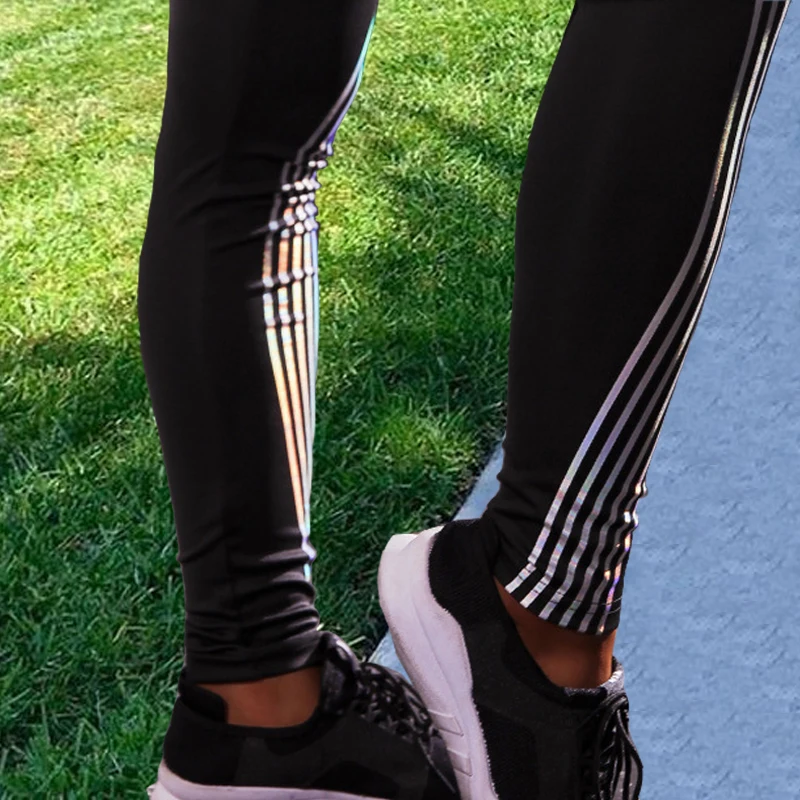 Женские повседневные обтягивающие радужные Светоотражающие Леггинсы с принтом