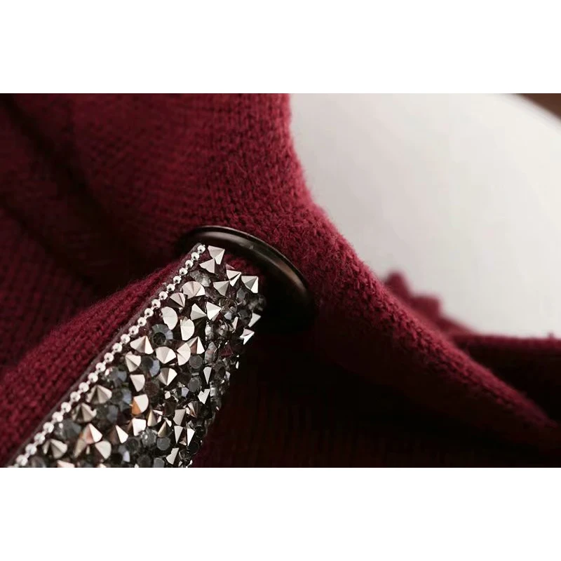 

Evfer Women Autumn Fashion Diamond Drawstring Solid Knitted Hoodies Female Casual Long Sleeve High Elastic Knitwear Hooded Tops