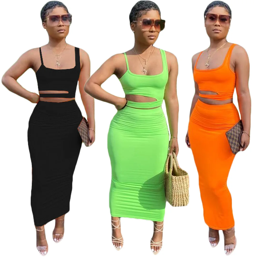 

Suspender Sexy Dresses Solid Color Plus Size Hollow Out Sleeveless Crop Tank Top Bodycon For Women Outfit