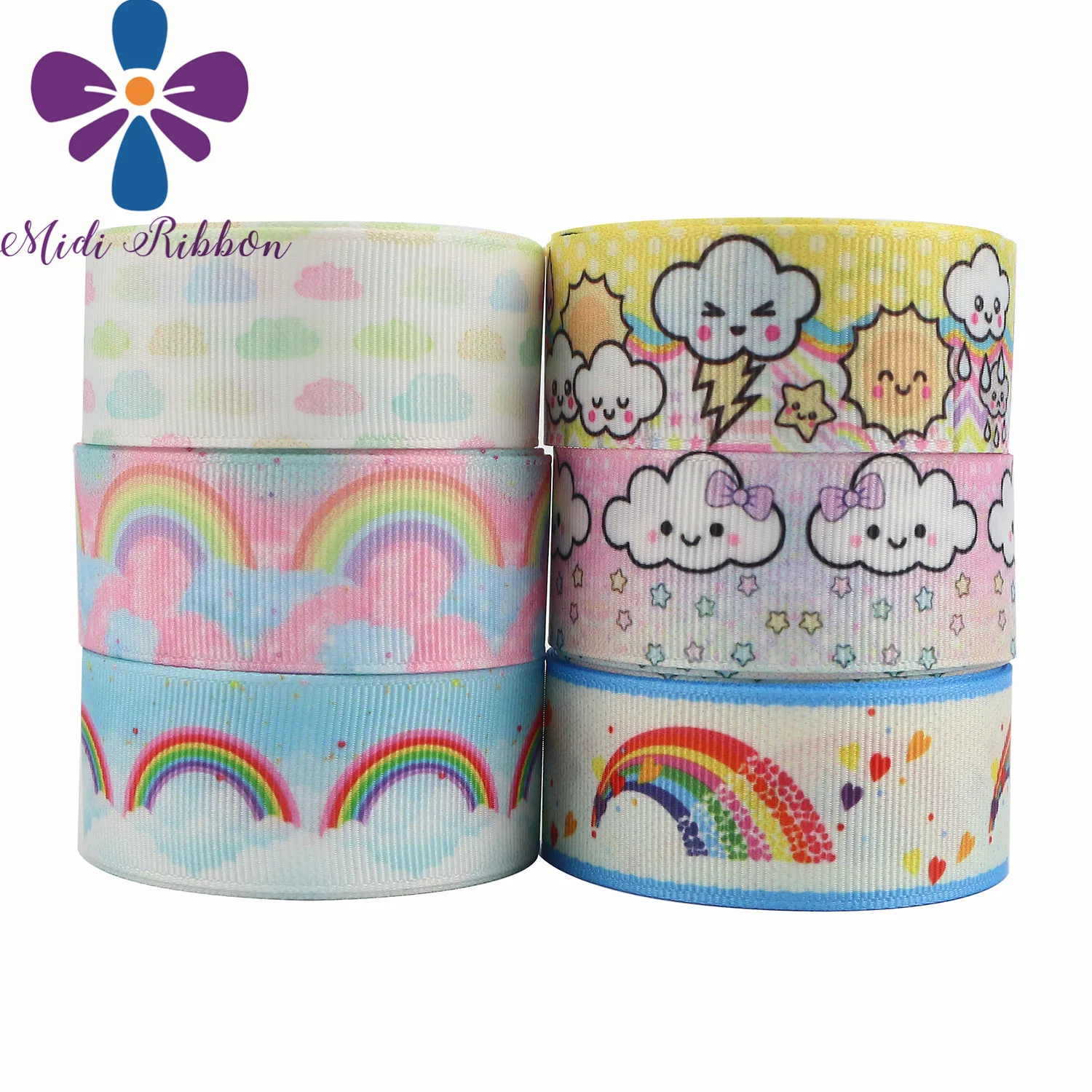 

16mm-75mm Rainbow Cloud Sky Color Cartoon Pattern Printed Brocade Ribbon Hand DIY 2020 Latest 50 Yards / Roll