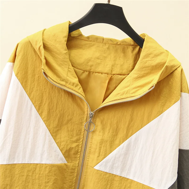 

Oversize Women's Color Matching Windbreaker Nice New Autumn Hooded Short Jacket Zipper Windbreaker Female Casual Tops Outerwear