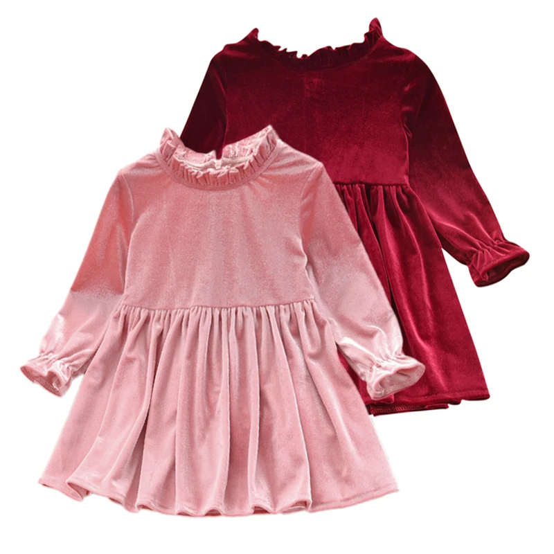 Cute Baby Dresses Autumn Casual Dress Girls Solid Print Long Flare Sleeve Design Kids Princess |