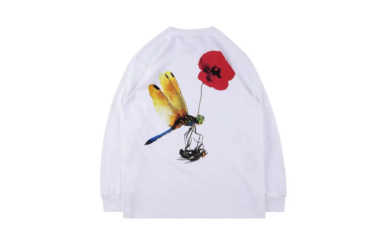 

19SS Travis Scott Pure Rage Long Sleeve t shirts men women dragonfly print 100% cotton justin bieber travis scott t shirt