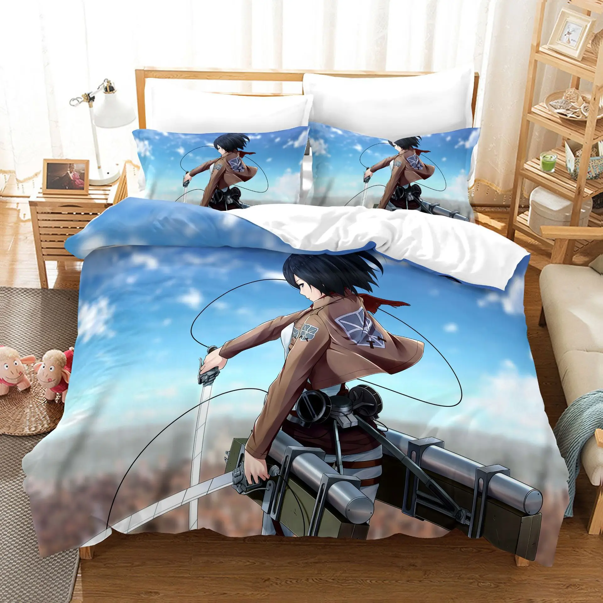 

Attack On Titan Bedding Set Single Twin Full Queen King Size Attack On Titan Bed Set Children Kid Bedroom Duvetcover Sets 3D 004