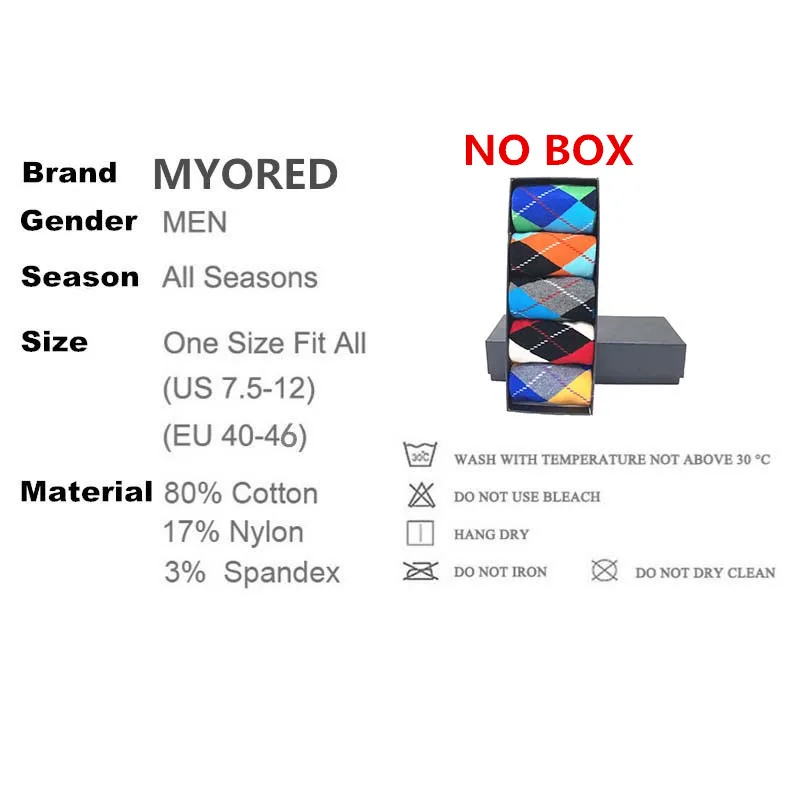 MYORED 5 пар/лот мужские хлопковые носки с узором ромбиками для мужчин повседневные