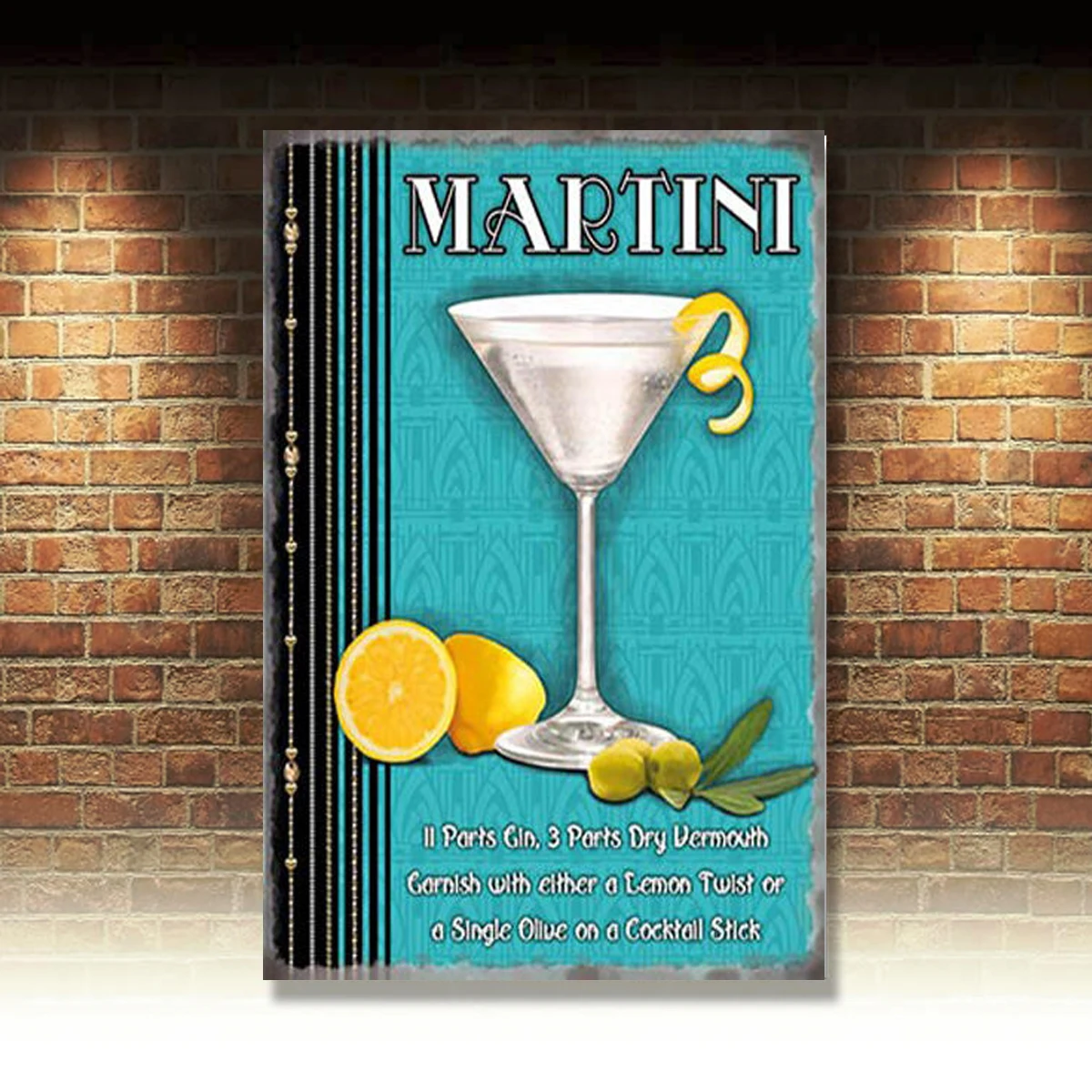 

Martini Cocktail Recipe, Pub Hotel Wine Bar 007 Bond Drink, Small Metal Tin Sign