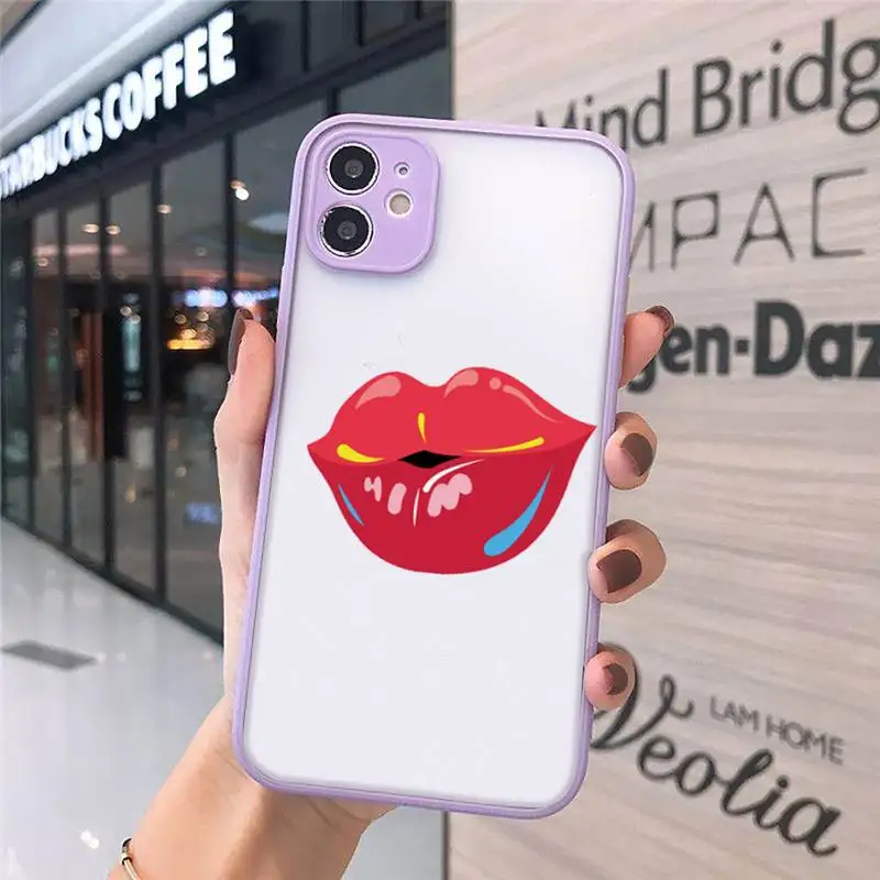 

Sexy Girl red Lips Kiss Phone Case matte transparent For iphone 7 8 11 12 plus mini x xs xr pro max cover