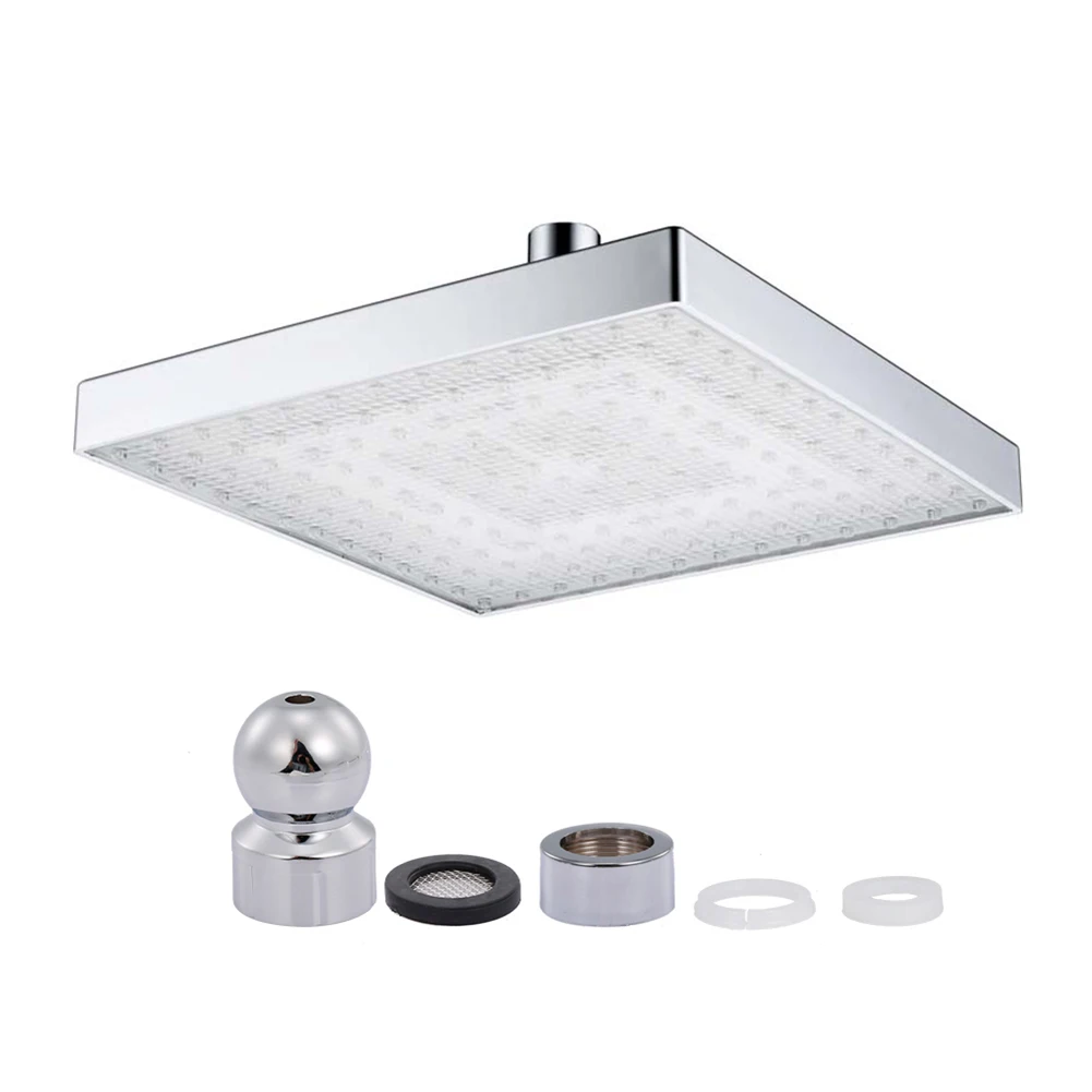 

New LED Rainfall Shower Head Square Shower Head Automatically RGB Color-Changing Temperature Sensor Showerhead for Bathroom