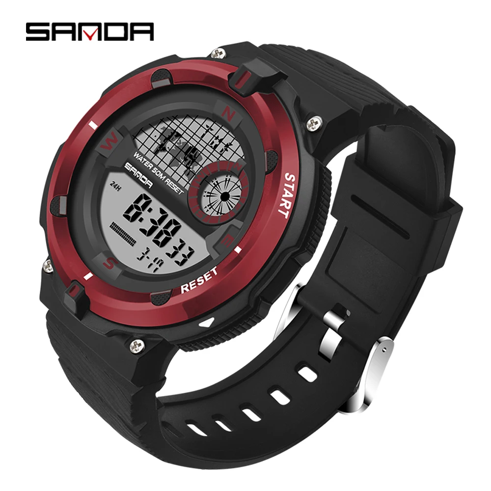 Часы наручные SANDA мужские электронные роскошные аналоговые светодиодный вые