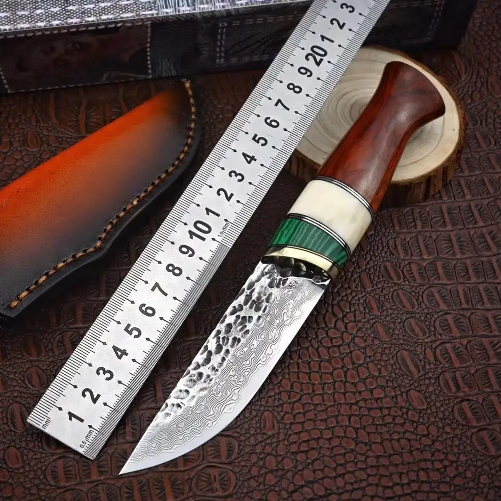 Нож из дамасской стали с фиксированной рукояткой тактические инструменты для