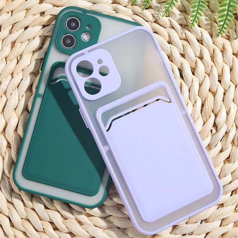 

Shockproof Armor Matte Transparent Phone Case For iPhone 12 11 Pro Max Mini XS XR X 7 8 Plus SE 2020 Card Slots Hard Back Cover