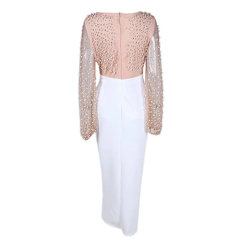 Женское вечернее коктейльное платье в стиле пэчворк с разрезом и длинными