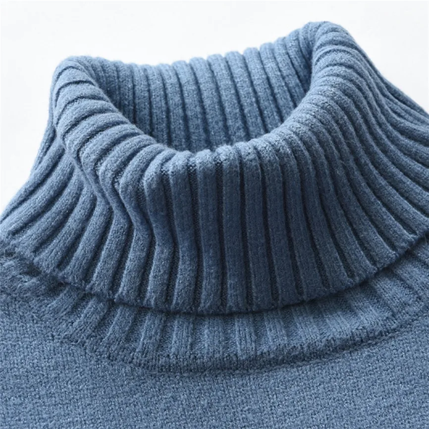 Весенний теплый мужской свитер с высоким воротом модный однотонный вязаный 2019